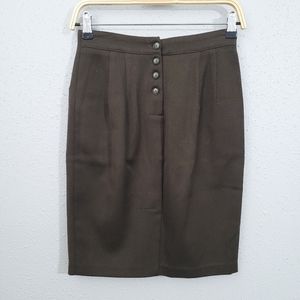 Diana Slavin 100% Pure Wool Deep Olive Green High Rise Pencil Skirt Size Small